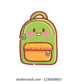 Cute backpack, rucksack character with eyes. Vector cartoon illustration. Set of pictures in school theme in hand drawn style