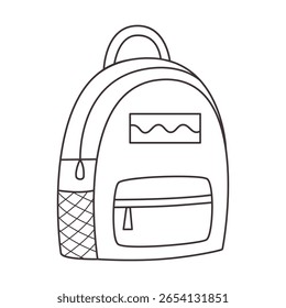 Cute backpack for schoolboy, student, preschooler. Simple outline illustration of shoulder bag. Clip art school bag, vector element