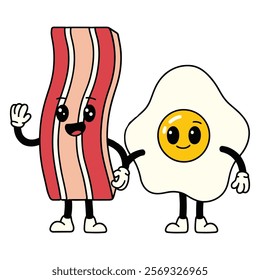 Cute Bacon and Egg Friends Holding Hands	