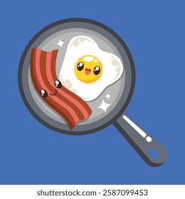 Cute bacon and egg kawaii cartoon illustration