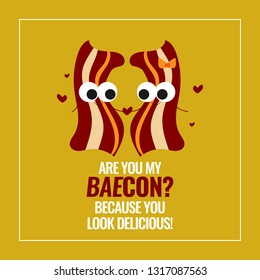 Cute Bacon Food Love Cartoon - My Bae Illustration