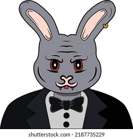 cute bad rabbit bunny wearing suit cloth flat cartoon style vector format