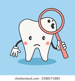Cute bad tooth character. Caries tooth vector illustration. Sad baby cartoon tooth. Oral health care dentistry concept.