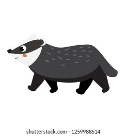 Cute badger. Cartoon forest animal isolated on white.