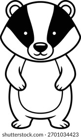Lindo Vector de dibujos animados de tejón en contorno limpio en blanco y negro, perfecto para páginas para colorear en preescolar, estudio de la vida silvestre y divertido dibujo educativo.
