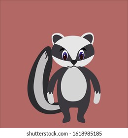 Cute badger in flat style isolated on background. Stock vector illustration for decoration and design, children's books and coloring, stickers, fabrics, packaging, postcards and more.