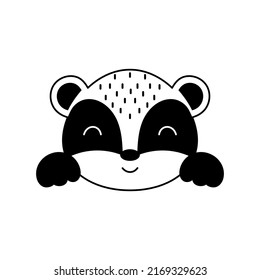 Cute badger head in Scandinavian style. Animal face for kids t-shirts, wear, nursery decoration, greeting cards, invitations, poster, house interior. Vector stock illustration