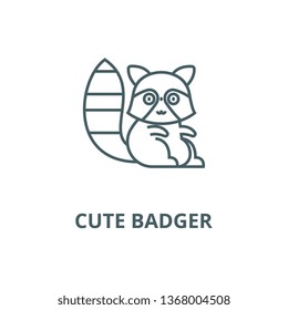 Cute Badger Line Icon, Vector. Cute Badger Outline Sign, Concept Symbol, Flat Illustration