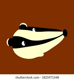 Cute   badger's head   on the red  background  in hand-drawn style. Print for t-shirt , badge, clothes.