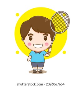 cute badminton athlete chibi character illustration