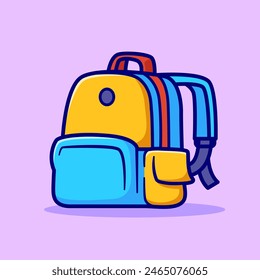 Nette Tasche Rucksack Schule Cartoon Vektorgrafik Icon Illustration. Bildung Objekt Icon Concept Isolated Premium Vektorgrafik. Flacher Zeichentrickstil