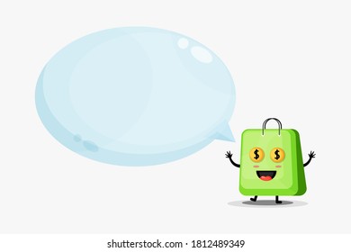 Cute bag mascot with bubble speech