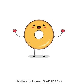 Cute bagel cartoon character spreading love doodle