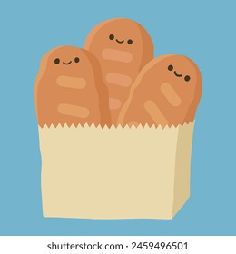 A cute baguette on shopping bag paper vector