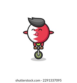 The cute bahrain flag badge character is riding a circus bike , cute style design for t shirt, sticker, logo element