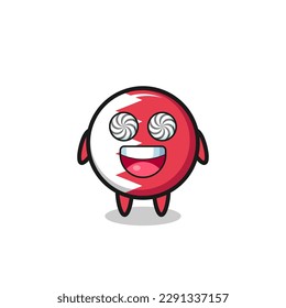 cute bahrain flag badge character with hypnotized eyes , cute style design for t shirt, sticker, logo element