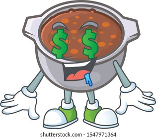 cute baked beans in character design money eye.