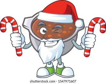 cute baked beans in character design santa bring candy.
