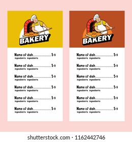 A cute Baker works in a bakery. The Baker bakes bread in the oven. Bakery vector logo.