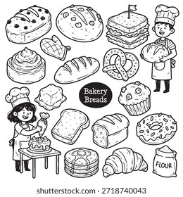 Cute Bakery Breads Doodle Illustration Art Collection Pack