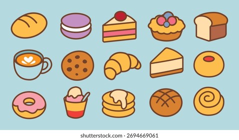 Cute Bakery y Café Postres Vector Set