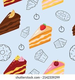 Cute bakery cartoon seamless pattern