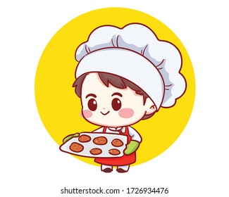 Cute Bakery Chef Boy Holding Cake Stock Vector (Royalty Free ...