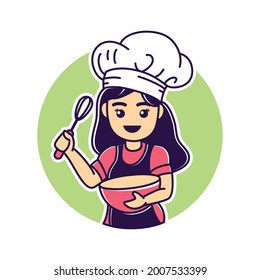 Cute bakery chef cartoon holding whisk and bowl