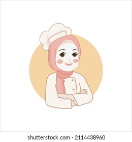 Cute Bakery Chef Girl Holding A Cake Smiling Cartoon Art Illustration Logo