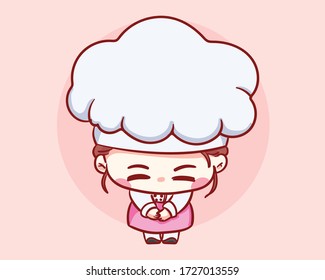 Cute  Bakery Chef Girl Thank You Cartoon Vector Art Illustration