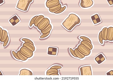 Panadería dulce croissant galleta pan postre patrón doodle arte