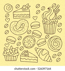 Cute bakery doodles vector set