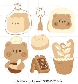 Cute Bakery elements collection kawaii food style