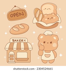 Cute Bakery elements collection kawaii food style