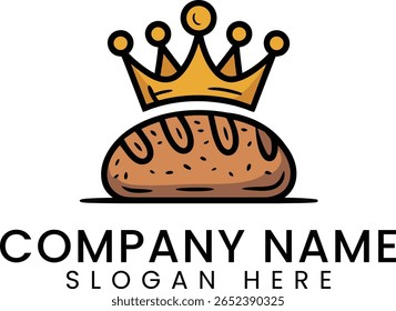 Design de logotipo de padaria bonito com um pão de pão com uma coroa dourada. Perfeito para marcas comerciais.