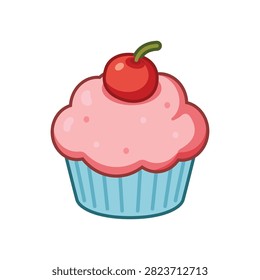 Cute bakery pink cupcake isolated on a clean white background.