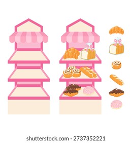 Cute bakery shelves with bread variation clipart