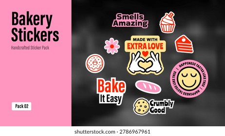 Cute Bakery Stickers Bundle with Bread, Cupcakes, Cookies and Pastry Badge Elements