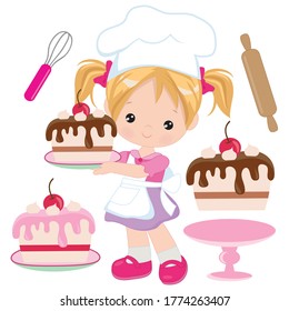 Cute baking girl vector cartoon illustration