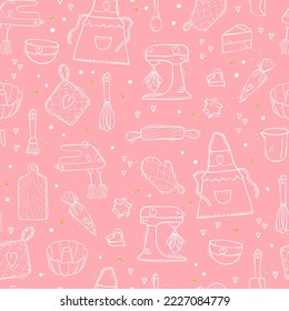 Cute baking vector doodles seamless pattern, fun background, great for textiles, wrapping, packaging, wallpapers - vector design