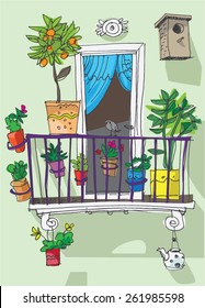 cute balcony - cartoon