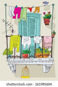 cute balcony - cartoon