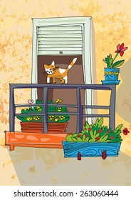 cute balcony - cartoon