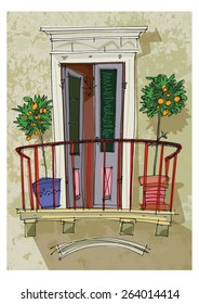 cute balcony - cartoon
