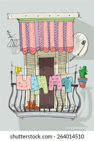 cute balcony - cartoon
