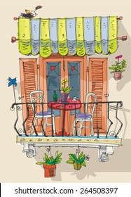 cute balcony - cartoon