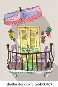 cute balcony - cartoon