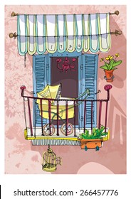 cute balcony - cartoon