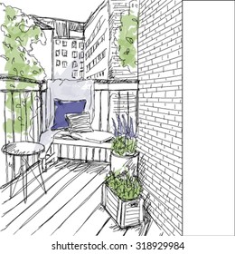 cute balcony - cartoon