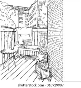 cute balcony - cartoon